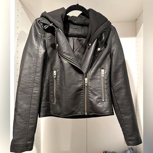 Blank NYC Faux Leather Jacket with Removable Hood